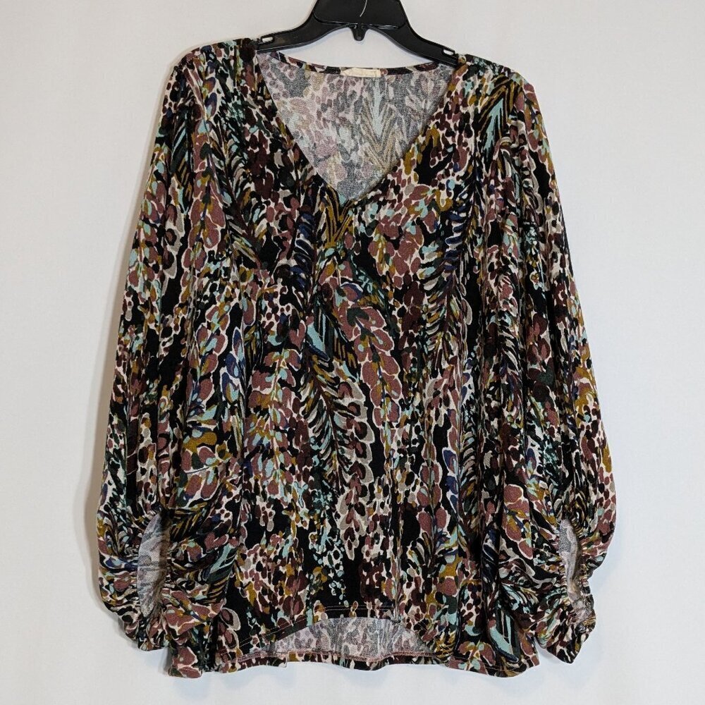 BEESON RIVER Multi-Color 3/4 Sleeve, V-Neck Pullover Fall/Winter Top; Size 1X
